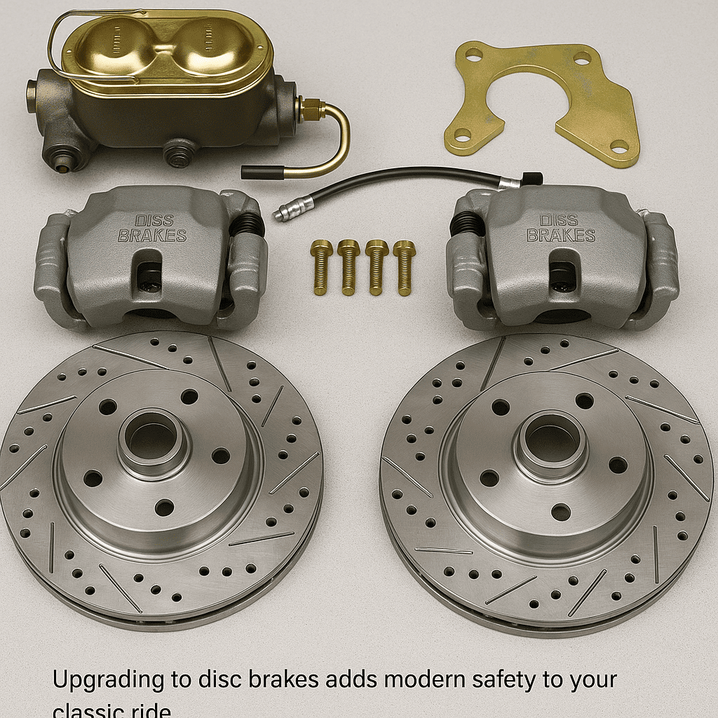 Disc brake conversion kit with calipers and rotors for a 1967 Chevy Impala