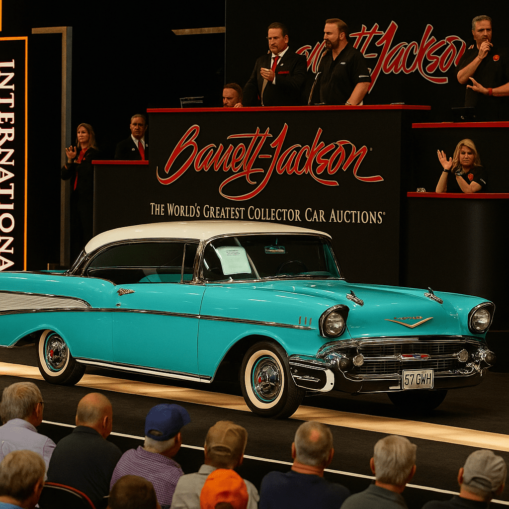 Chevrolet Bel Air crossing the Barrett-Jackson auction block.