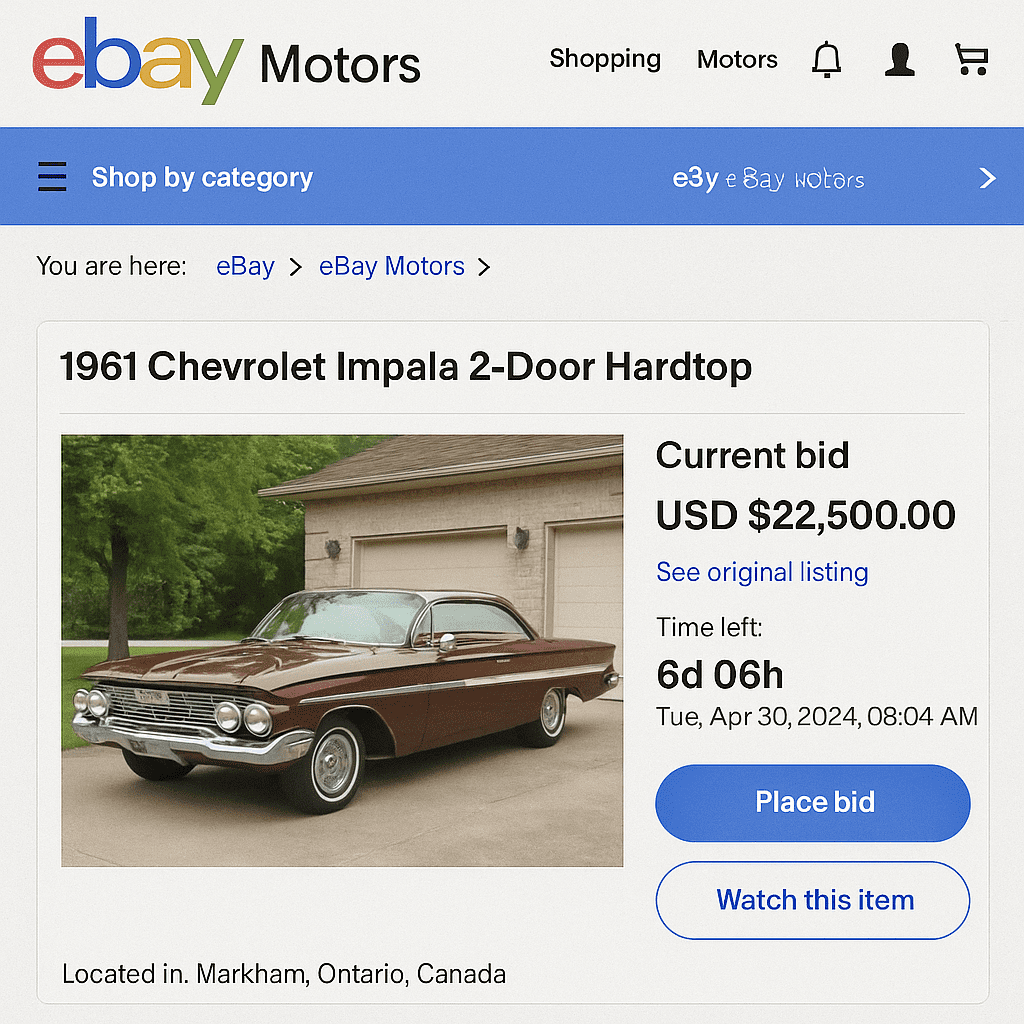 Classic Chevy Impala listed in an eBay Motors auction.