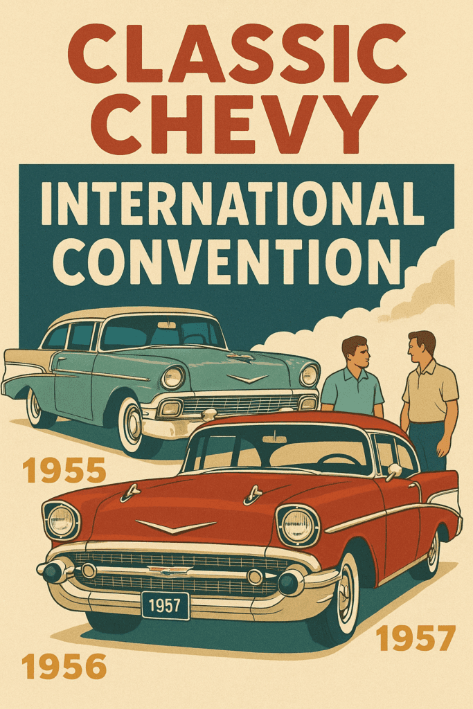 Tri-Five Chevys including 1955, 1956, and 1957 Bel Airs on display at Classic Chevy International Convention.