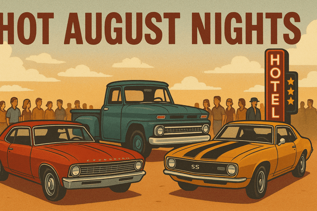 Vintage Chevy Bel Air cruising downtown Reno during Hot August Nights classic car event.