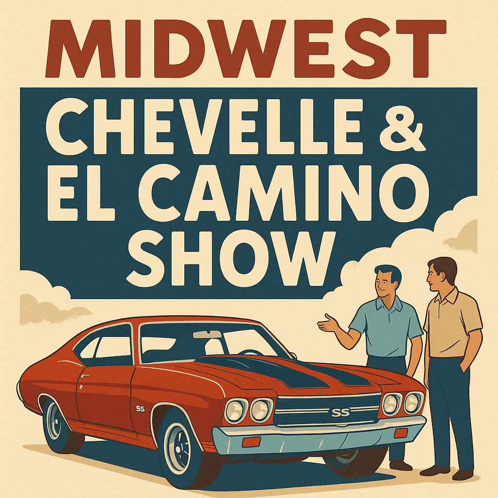 Chevy Chevelle SS and El Camino lineup at a Midwest car show in Illinois.