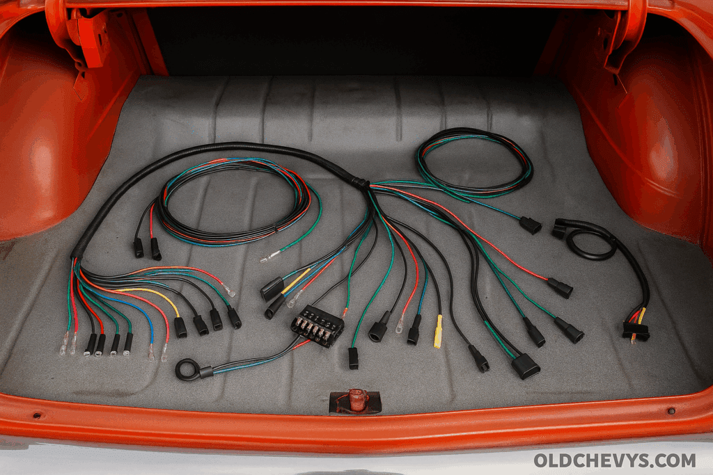 Classic Chevy wiring harness laid out for installation