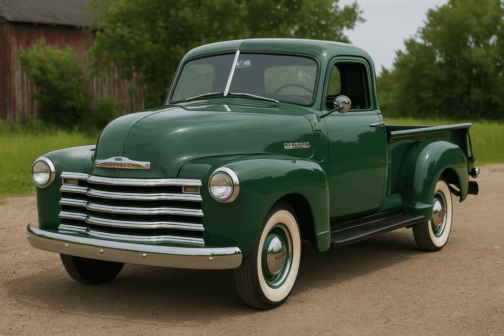 1947 Advance Design Chevy 3100 pickup with five-bar grille parked outdoors