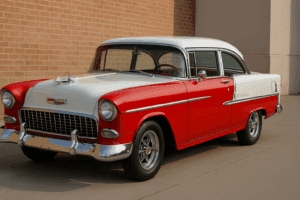 Restored 1955 Chevy Bel Air parked outside after full restoration