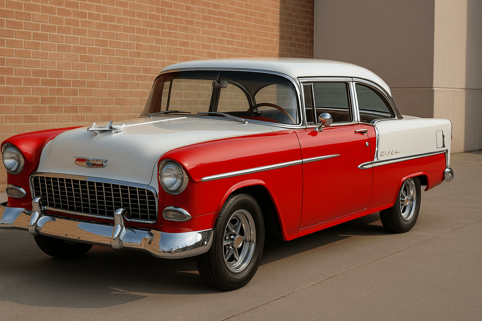 Restored 1955 Chevy Bel Air parked outside after full restoration