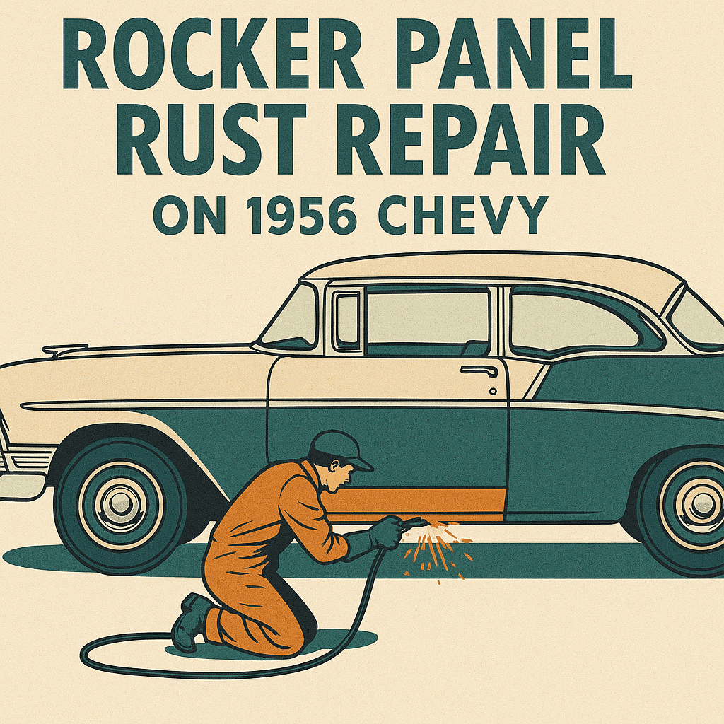Welding new rocker panels on a Tri-Five Chevy