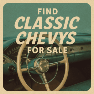 Classic Chevy dashboard and steering wheel used as a call-to-action image
