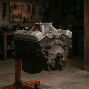 Small block Chevy engine block showing casting number area used for identification