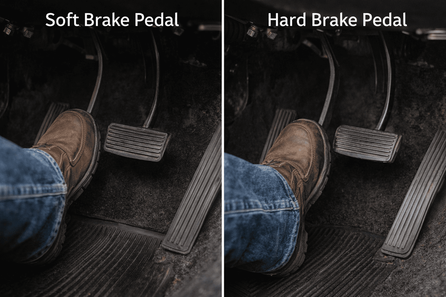 Brake pedal travel differences showing soft and hard pedal conditions in a classic Chevy