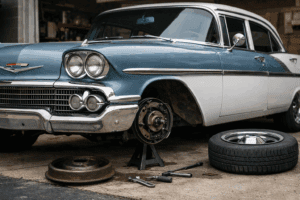 Classic Chevy showing drum brake system commonly affected by brake problems
