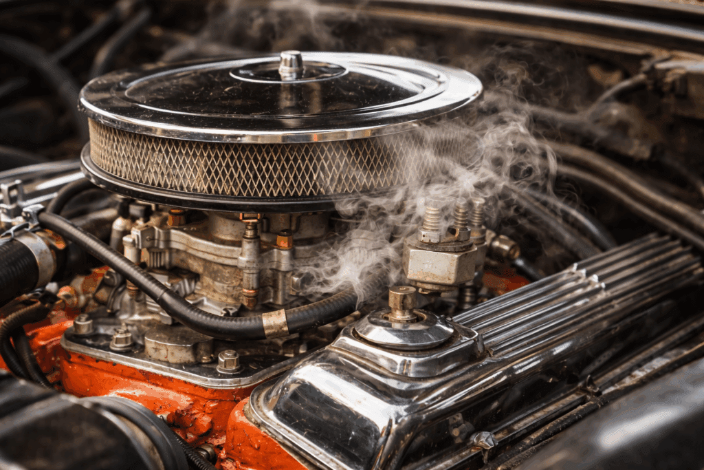 Carburetor bowl overheating in a classic Chevy contributing to vapor lock
