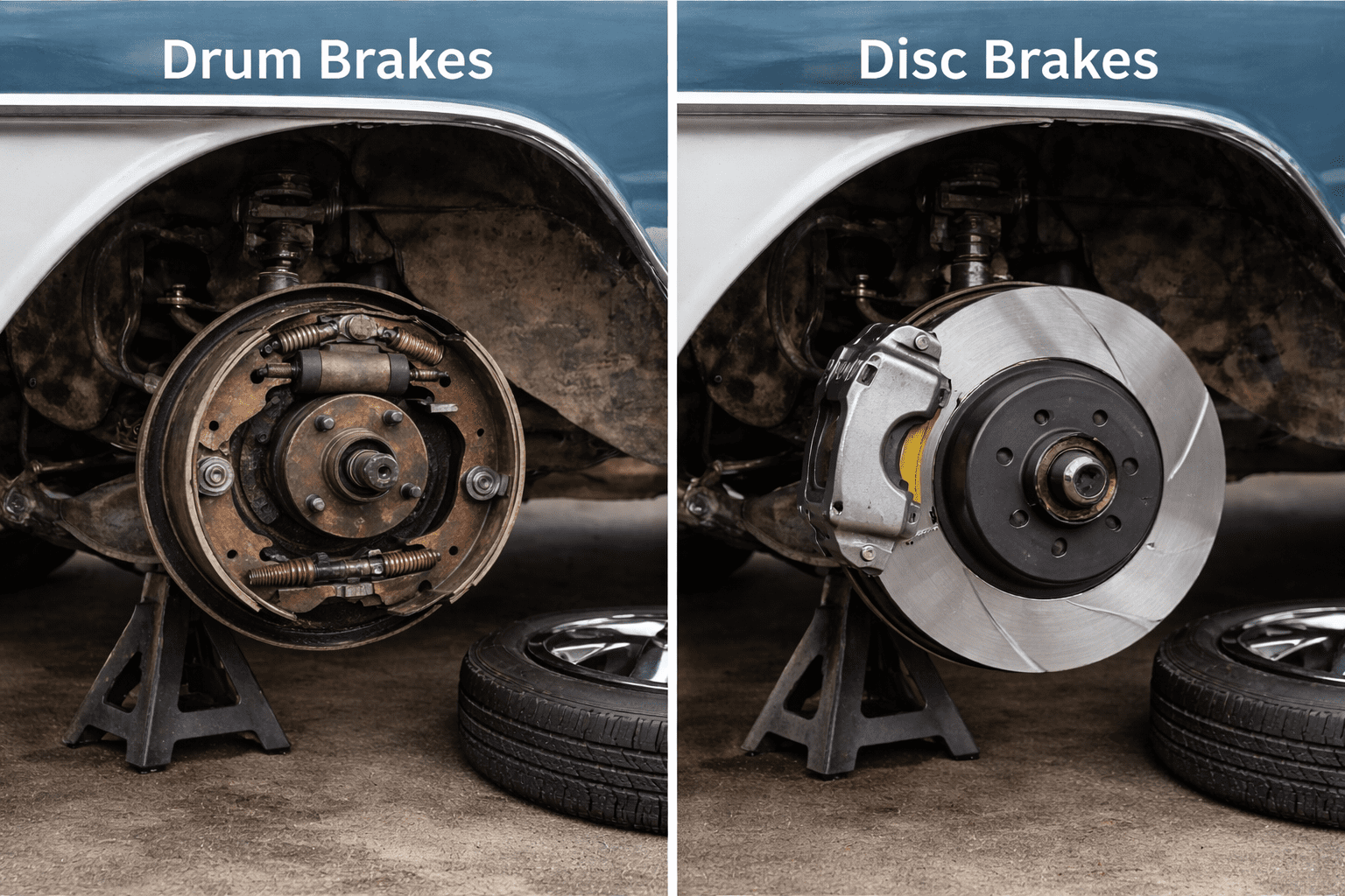 Comparison of classic Chevy drum brakes and front disc brake conversion