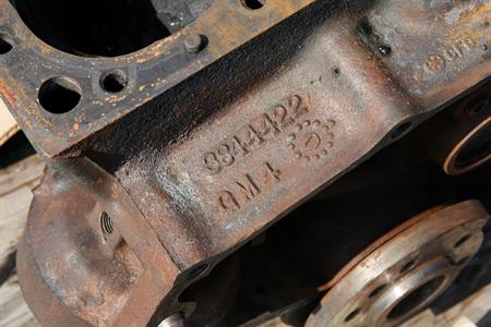 Classic Chevy engine block casting number location on rear bellhousing flange